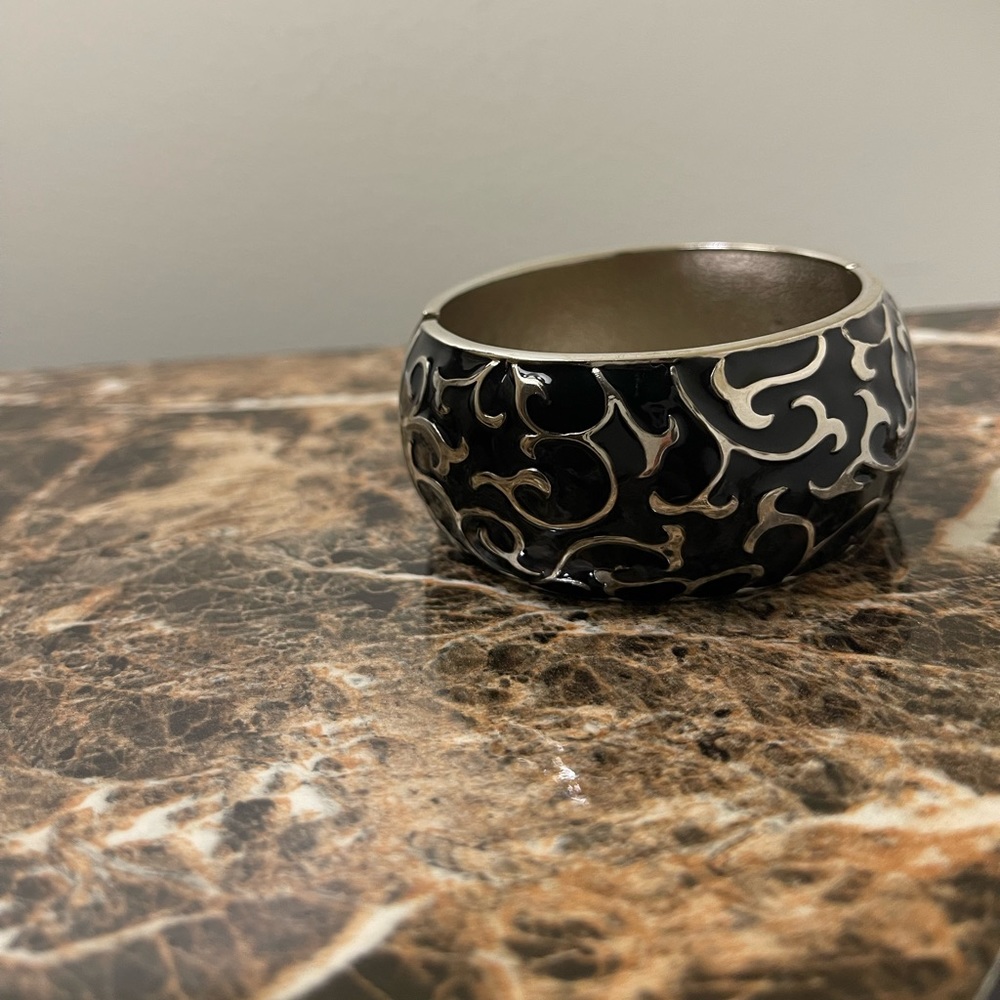 New York & Company Black and Silver Bangle Bracelet